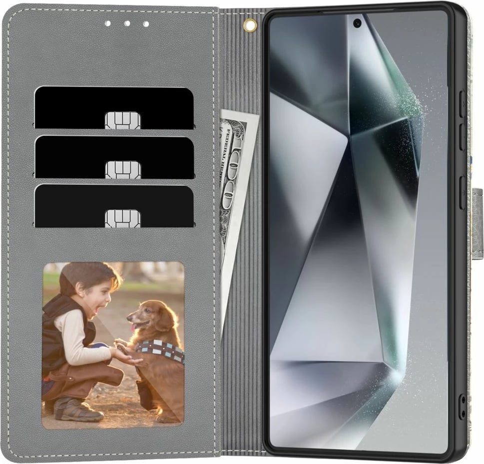 Mbështjellës Tech-Protect Wallet për Xiaomi Redmi Note 14 Pro 5G / 14 Pro+ 5G / Poco X7 5G, Daisies with Leaves, Bardhë/Transparent