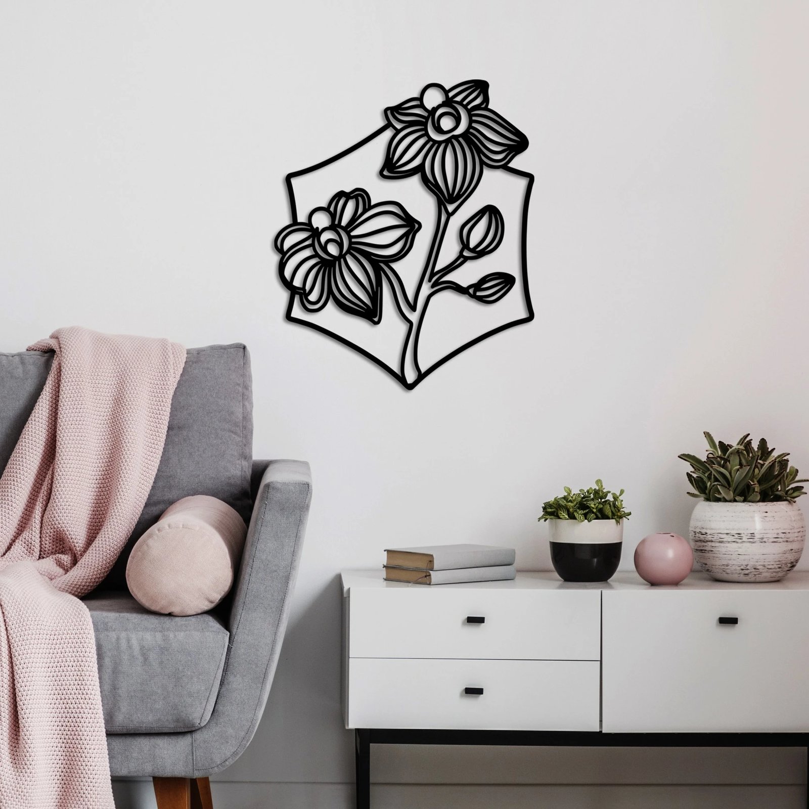 Aksesor dekorativ metalik për mur Wallity, orkide, i zi, 70x58cm