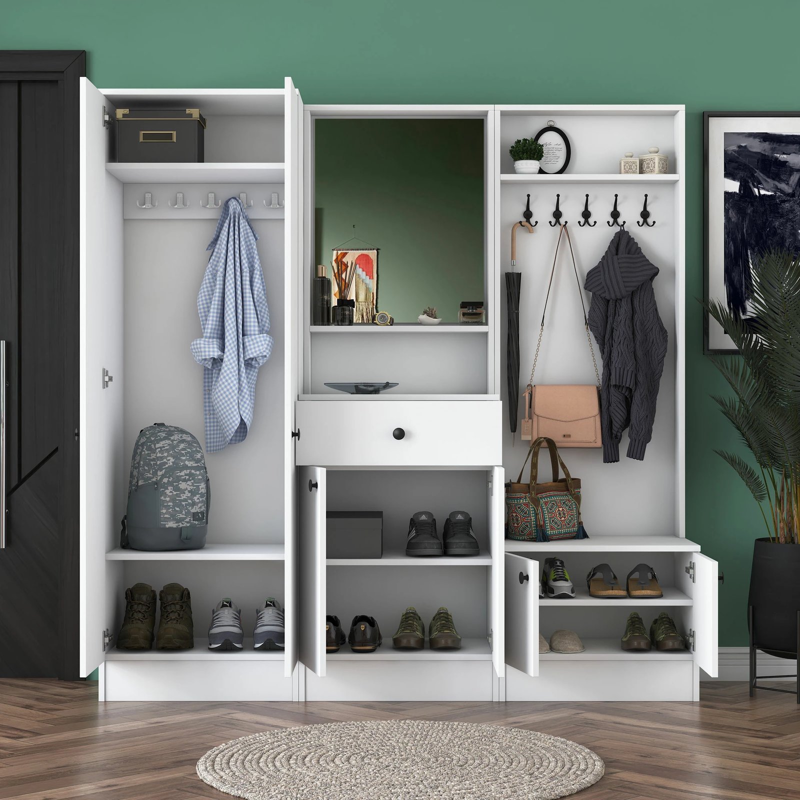 Stendë për korridor, stil skandinav, ngjyrë e bardhë, M3 - 1559