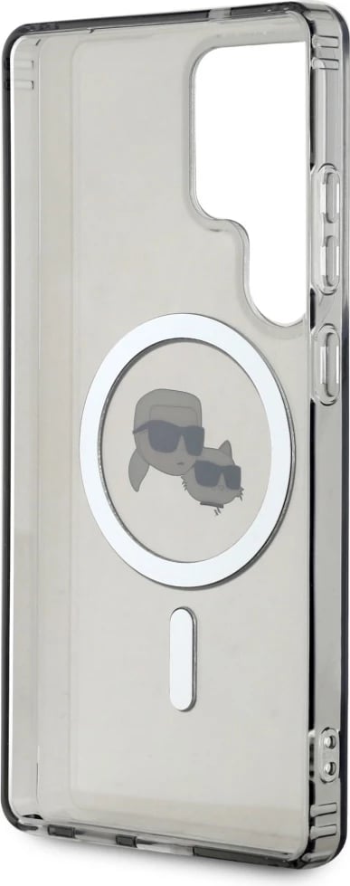 Mbështjellës Karl Lagerfeld Button Karl & Choupette Heads Printed Logo MagSafe për Samsung Galaxy S25 Ultra, zi