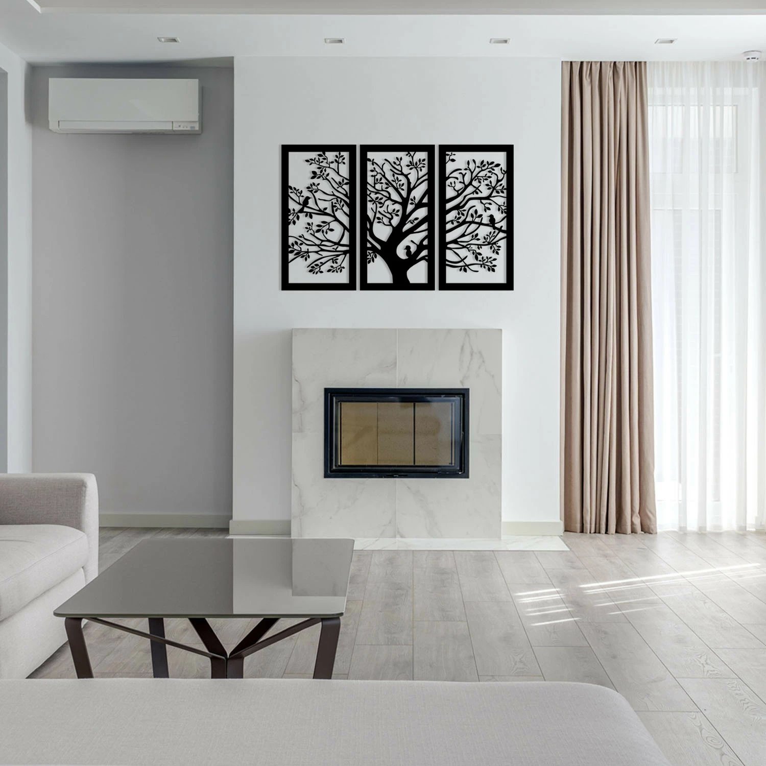 Aksesor dekorativ metalik për mur, Wallity Arbol, i zi, M124, 103x65cm