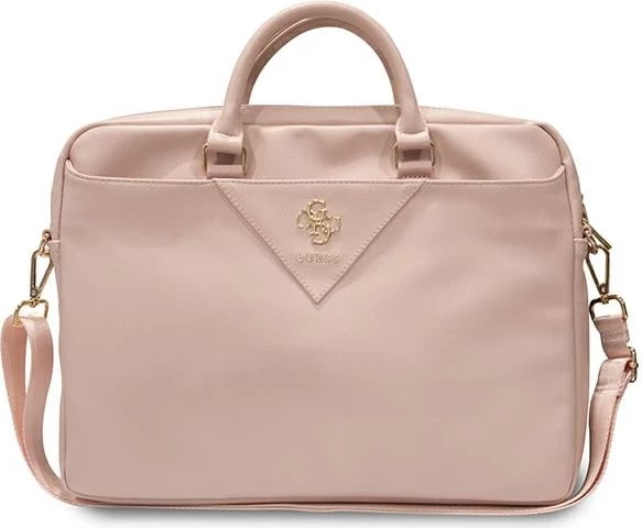 Çantë laptopi Guess ZIP Leather Triangle, 16 inç, lëkurë eko, Rozë