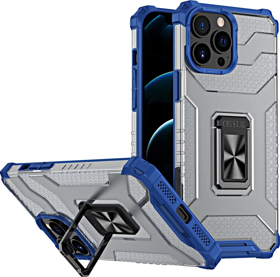 Mbështjellës Hurtel Crystal Ring Case për iPhone 13 Pro Max, me mbajtëse unaze, Blu