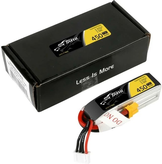Bateri LiPo Tattu 450mAh 11.1V 75C 3S1P me lidhës XT30