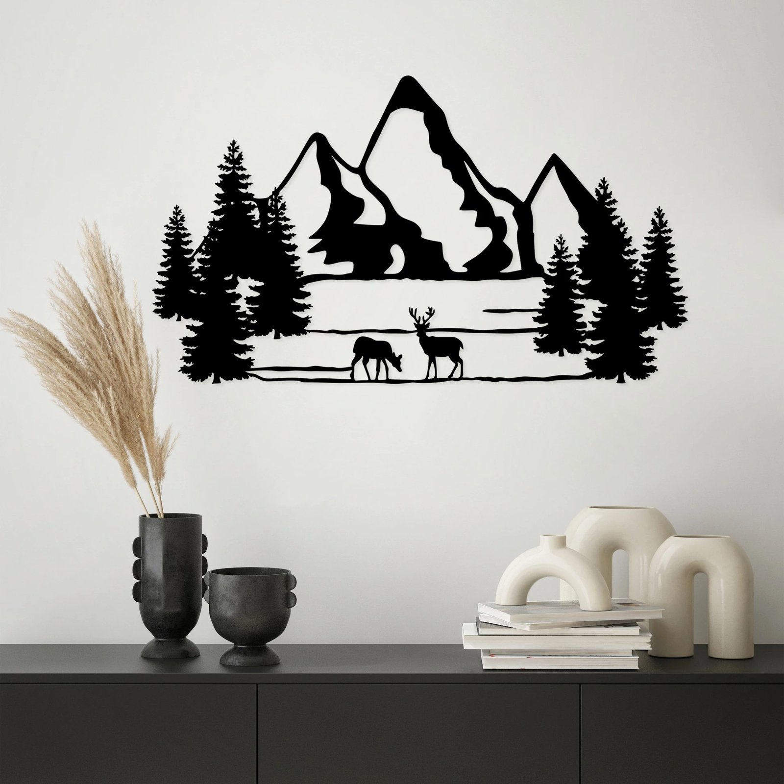 Aksesor dekorativ muri prej metali, peizazh, Landscape 5, ngjyrë e zezë, 40x70cm