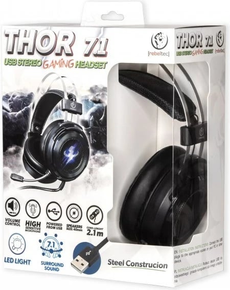 Kufje gaming Rebeltec THOR 7.1 Virtual Surround, me mikrofon, USB, e zezë