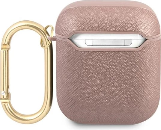 Mbështjellës Guess GUA2SASMP për AirPods 1/2, Saffiano Script Metal, Rozë