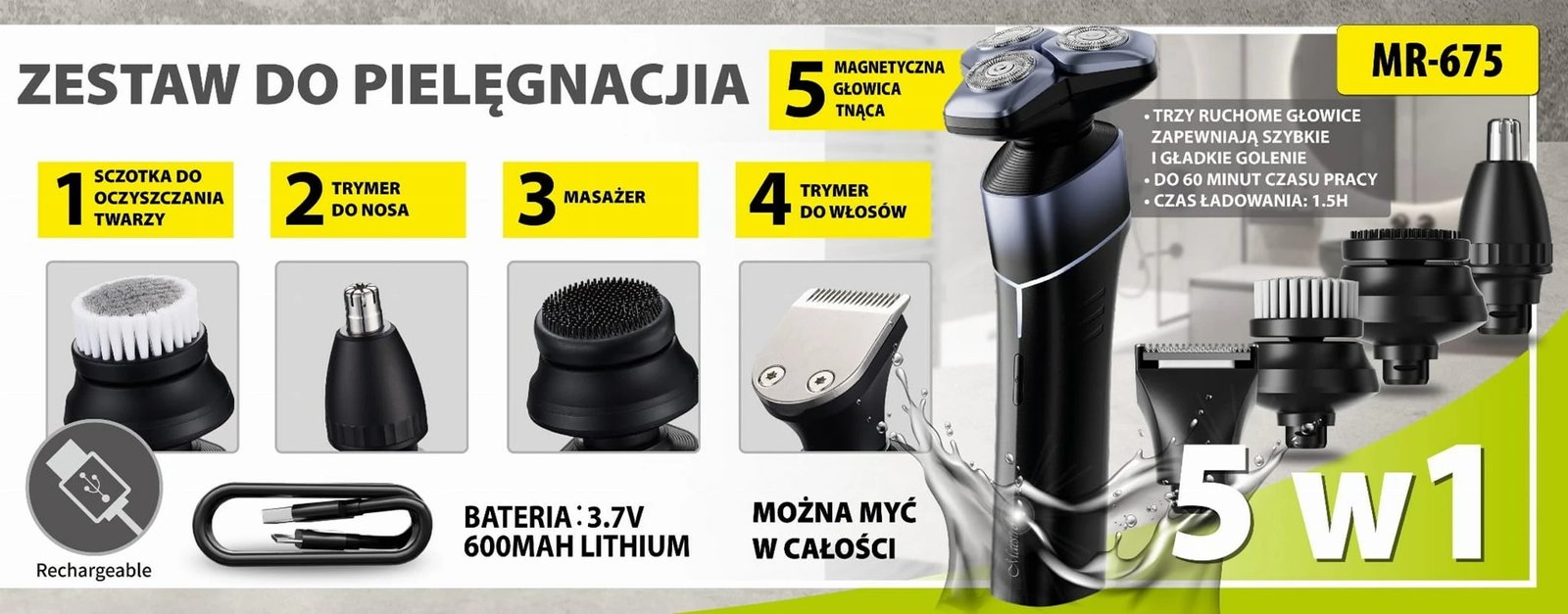 Makinë rroje Maestro MR-675 5-në-1 me USB, e zezë