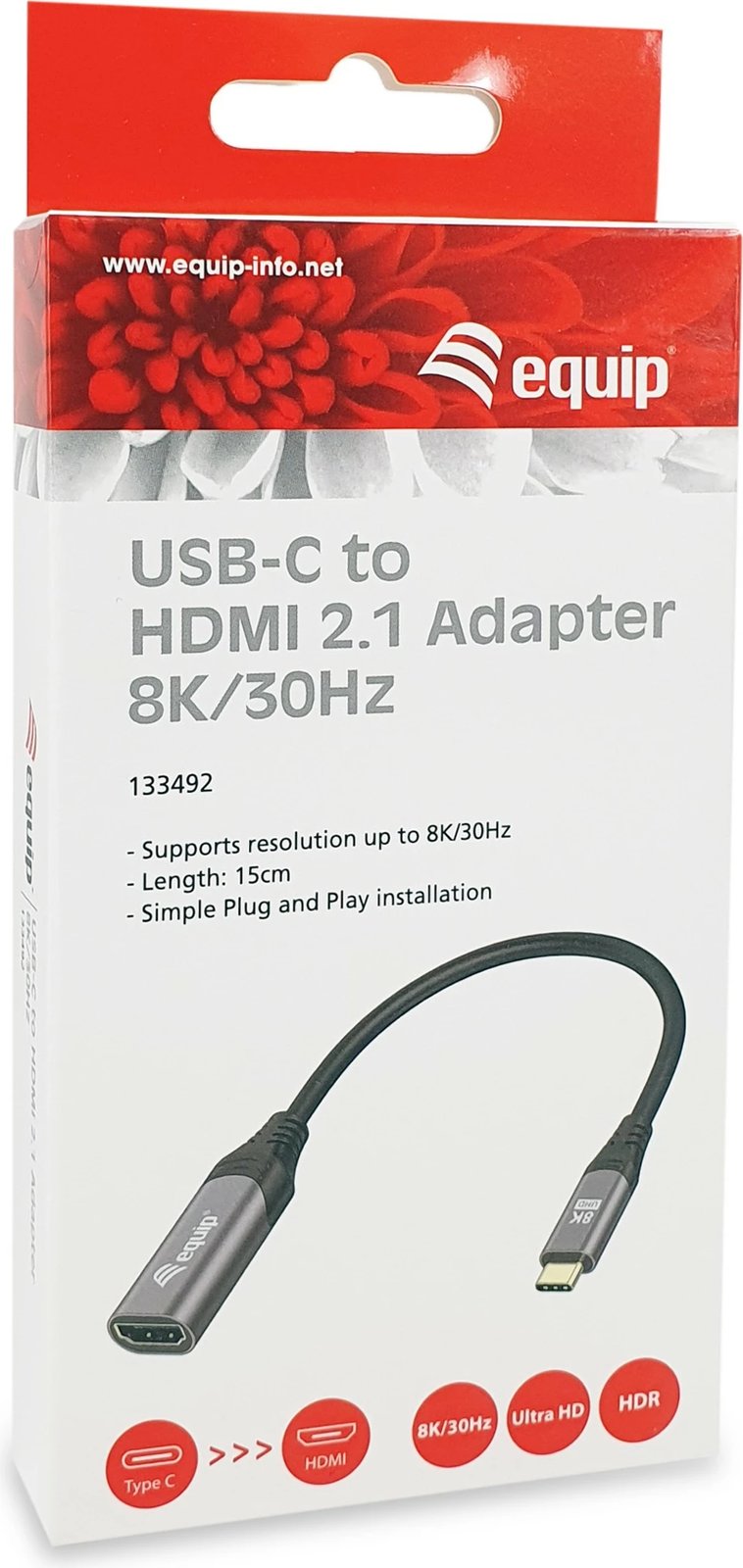 Adapter USB-C në HDMI 2.1 Equip, 8K/30Hz, 0.15m, zi/gri