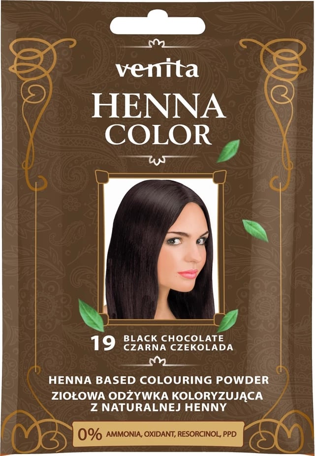 Ngjyrë për flokë për femra Venita Henna Color Herbal Conditioning Dye 19 Black Chocolate, 30g