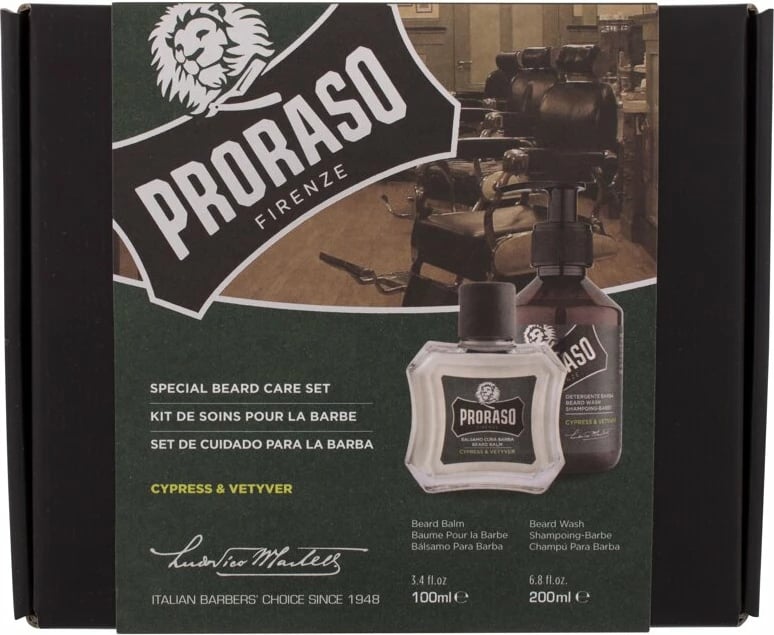 Set për mjekër PRORASO Cypress & Vetyver për meshkuj, 200ml + 100ml