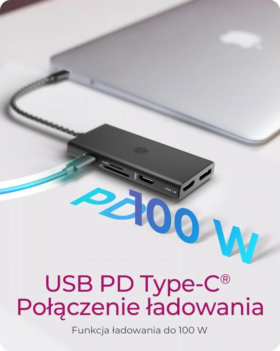 Docking station IcyBox IB-DK4011-CPD, 9-në-1, HDMI, DP, USB Type-C, e zezë