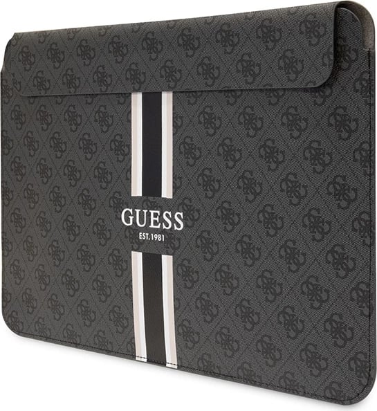 Mbështjellës laptopi Guess 4G Printed Stripes, deri 14", lëkurë eko, e zezë