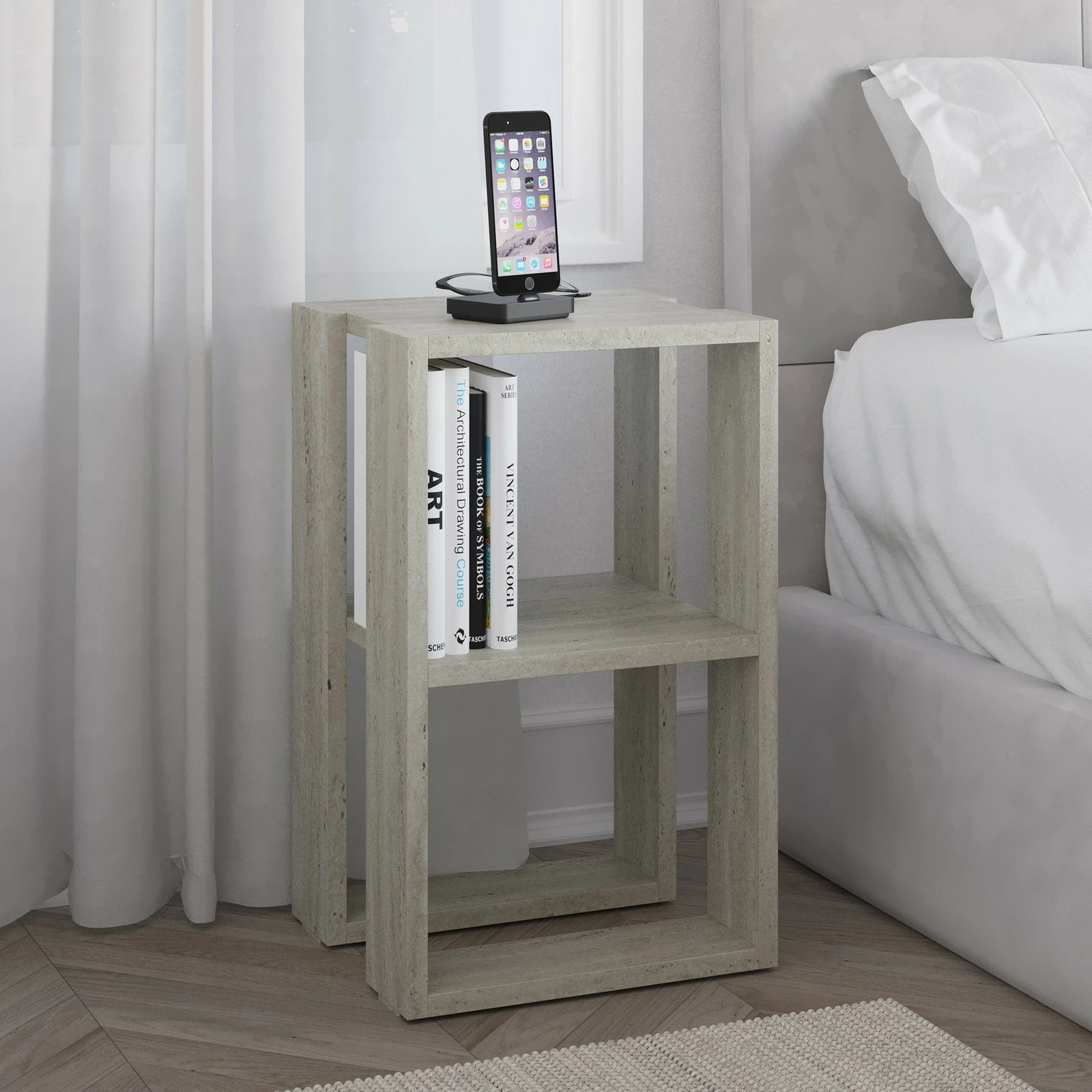 Komodinë nate Skye Decor, Lonie, ngjyrë travertin, 2 nivele