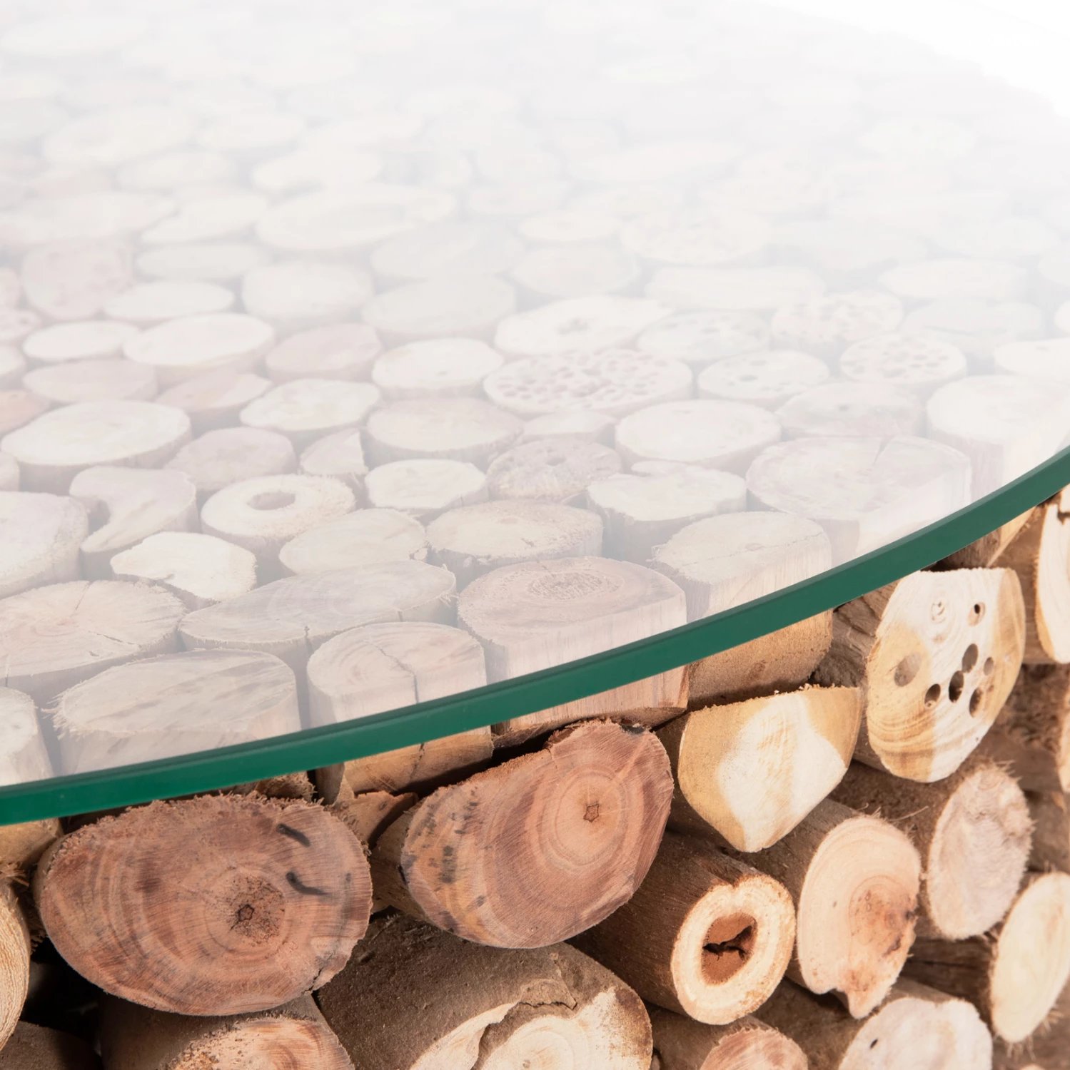 Tavolinë kafeje rrethore SPARROW, dru i larë nga deti, xham, Φ65x51.5cm