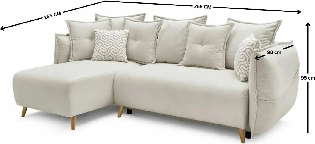 Kënd-sofë krevate, Atelier del Sofa, ngjyrë krem, me 8 jastëkë