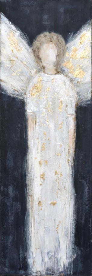 Pikturë dekorative me engjëll, kanavacë, ngjyrë e zezë dhe e bardhë, 50x150x3 cm