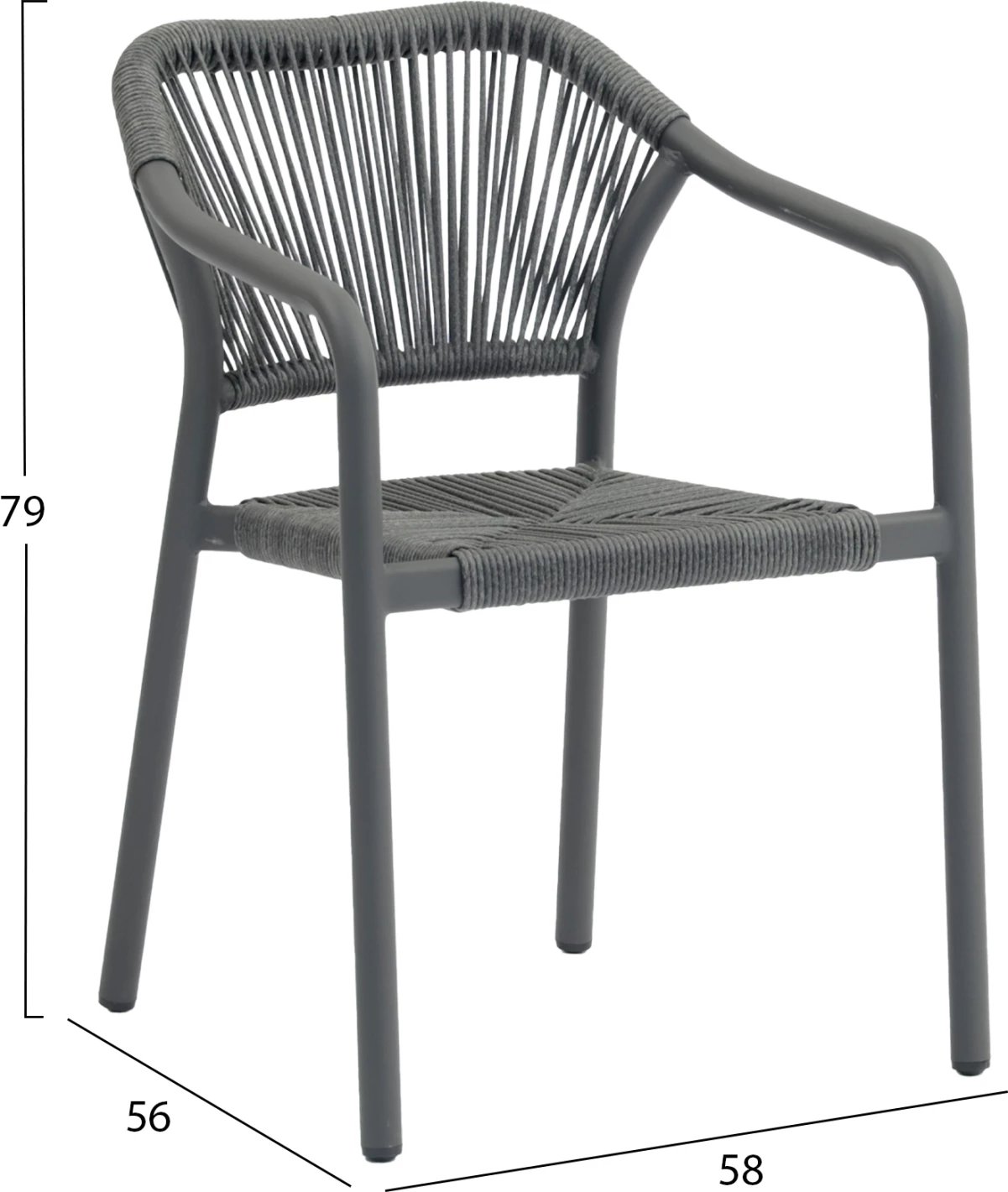 Karrige me krah për ngrënie, alumini, LUCCI, FH6266.01, ngjyrë gri e errët, 58x56x79H cm