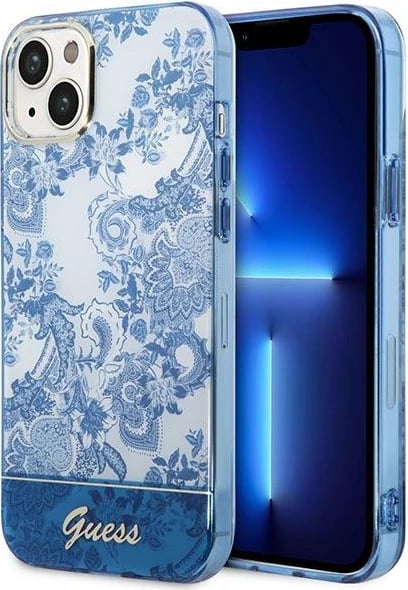 Mbështjellës Guess Porcelain Collection për iPhone 14 Plus 6.7", Kaltër
