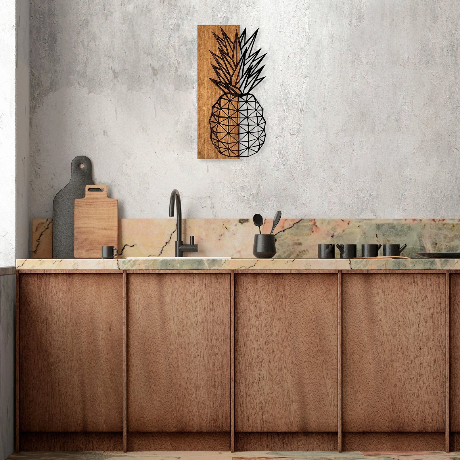 Aksesor dekorativ për mur, dru dhe metal, Wallity MA-298, ngjyrë arre, 58x30cm