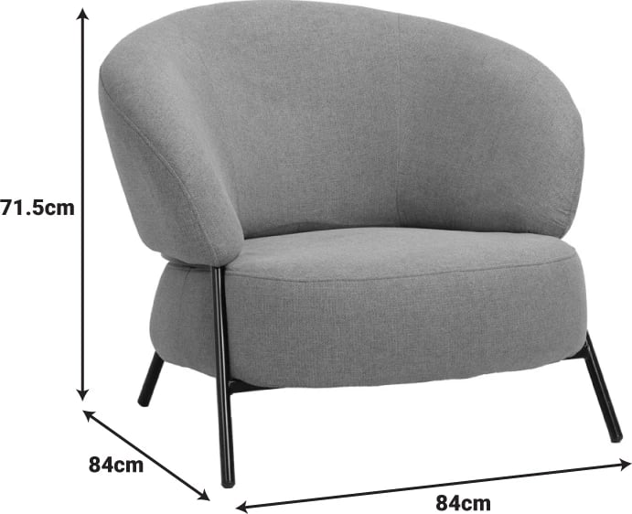 Fotel Jennie, material krem, këmbë metalike të zeza, 84x84x71.5cm