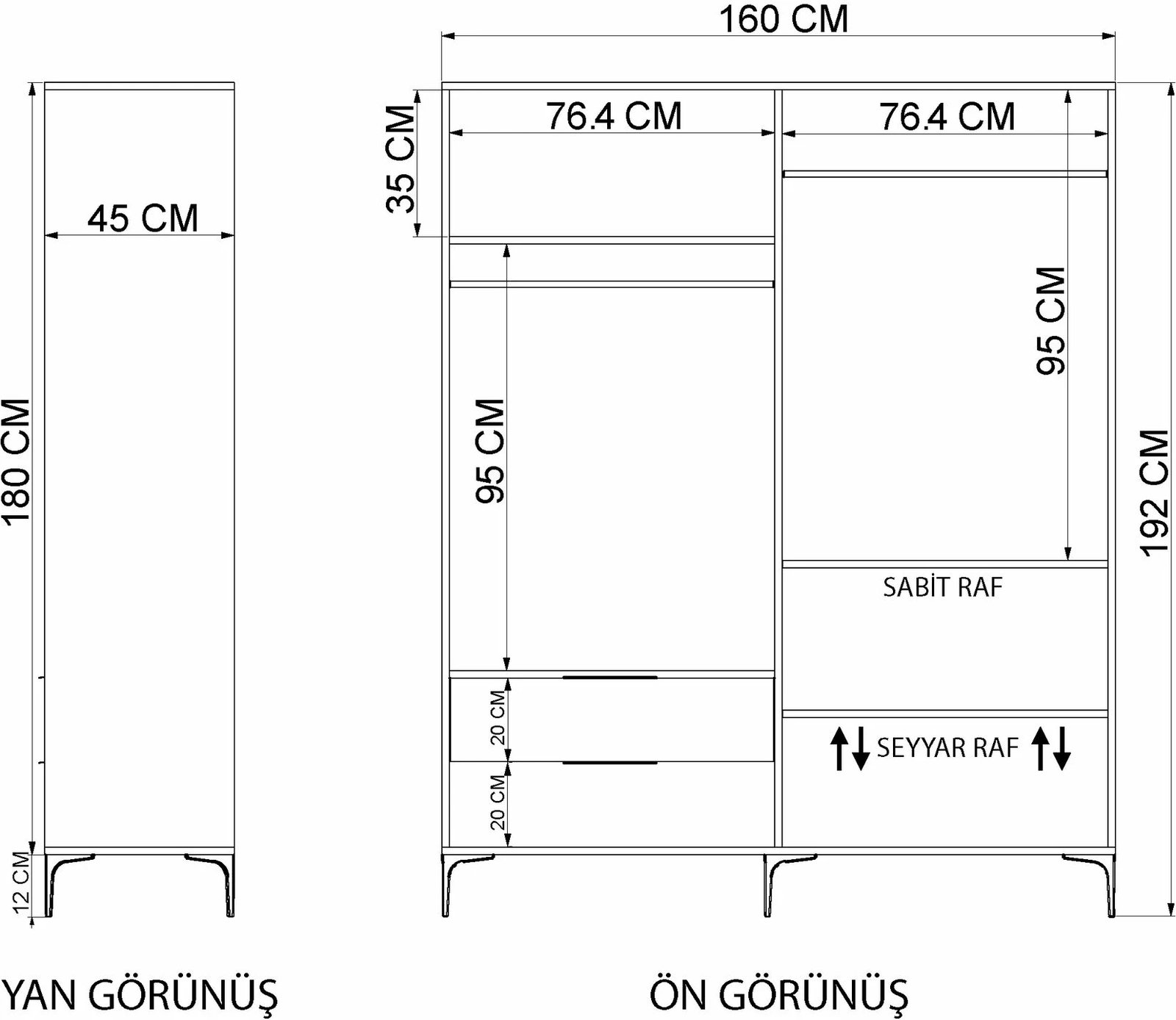 Dollap Skye Decor, Royal me sirtarë, 160 cm, ngjyrë lisi