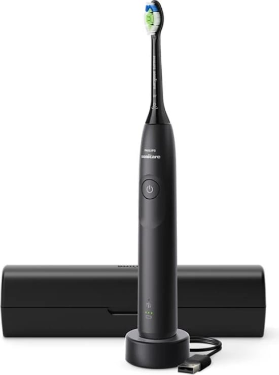 Furçë dhëmbësh elektrike Philips Sonicare 5300 HX7101/02, 2 nivele intensiteti, kontroll presioni, me kuti udhëtimi, e zezë