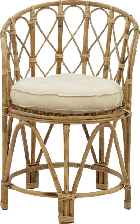 Karrige me krahë prej rrotani natyral me jastëk, 60x46x80 cm