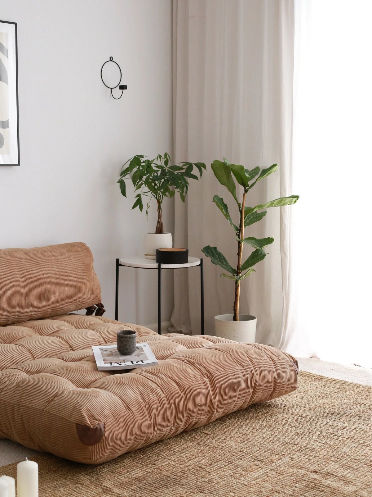 Divan-krevat 2 vende, kadife, ngjyrë camel, Atelier del Sofa, Fold