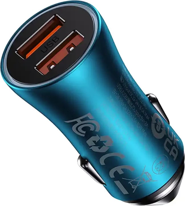 karikues veture, Baseus, Golden Contactor Max CGJM000003, 2x USB Type-A, 60W, mbështetje QC/PD/SCP, blu