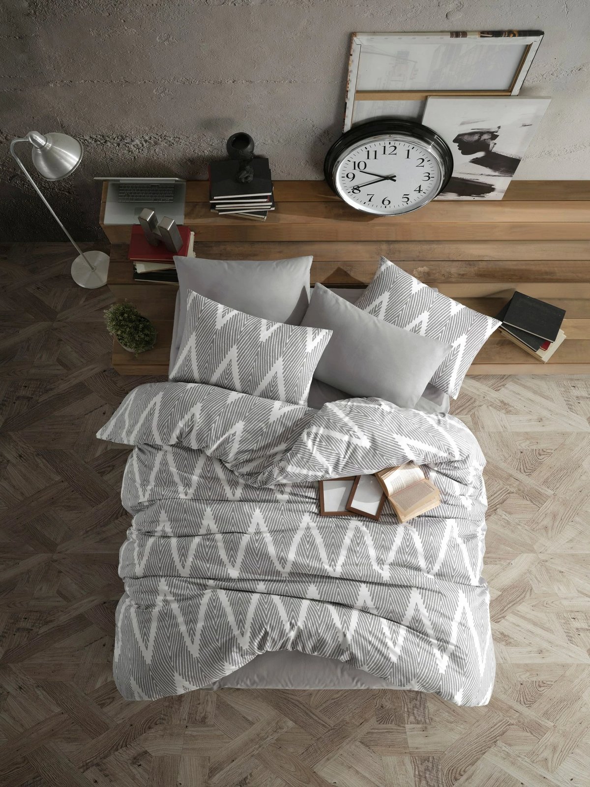 Set mbulesë për jorgan, njësh, ngjyrë gri dhe e bardhë, Olivia