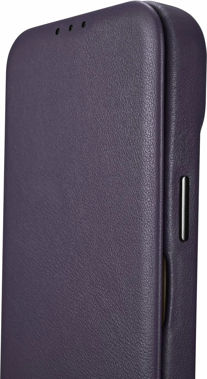 Mbështjellës iCarer CE Premium lëkurë, për iPhone 14 Plus, MagSafe, vjollcë e errët