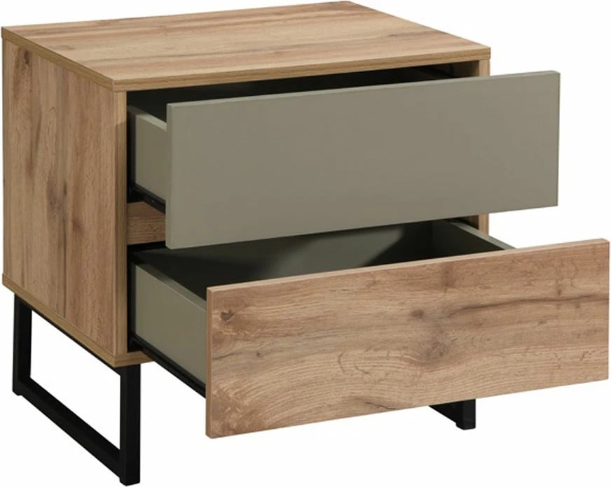 Komodinë Verde me 2 sirtarë, natyrale, mint, 50x41.5x50