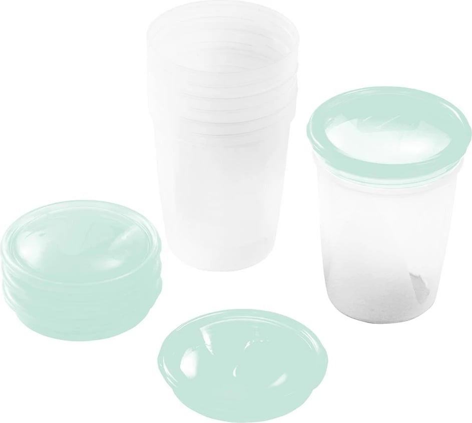 Set kontejnerësh ushqimi me grykë, Baby Ono, 200 ml, 4 copë + 4 kapakë + kapak me grykë, transparent/mente