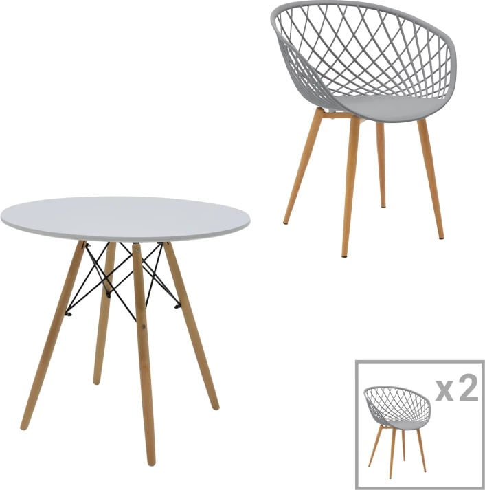 Set tavoline me karrige, ngjyrë gri/bardhë-natyrale, D80x73cm