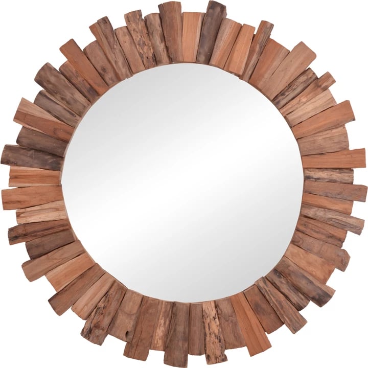 Pasqyrë e rrumbullakët, dru tik, ngjyrë natyrale, D100x5cm