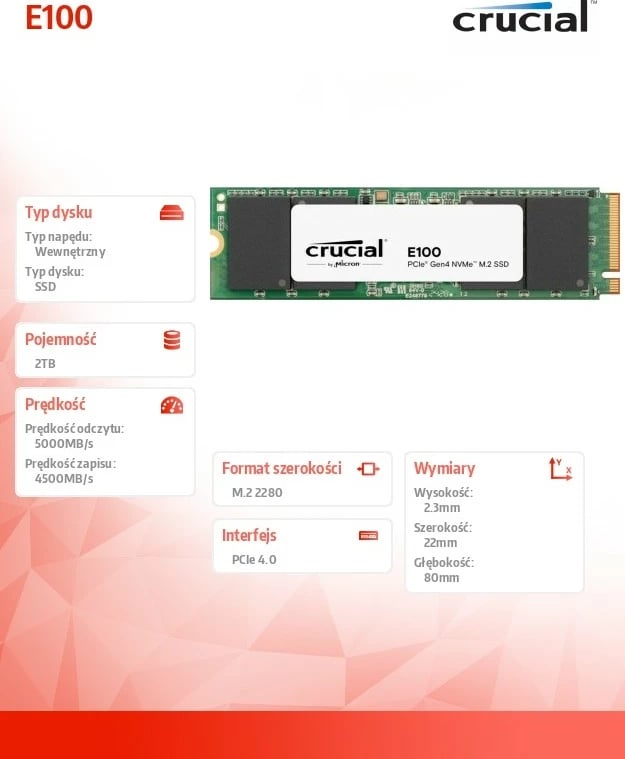 SSD Crucial E100 2TB M.2 NVMe 2280 PCIe 4.0