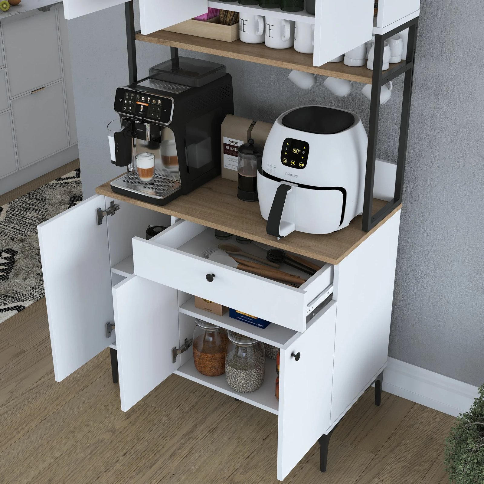 Dollap shumëfunksional Skye Decor, JE197 - 3806, ngjyrë arre dhe e bardhë