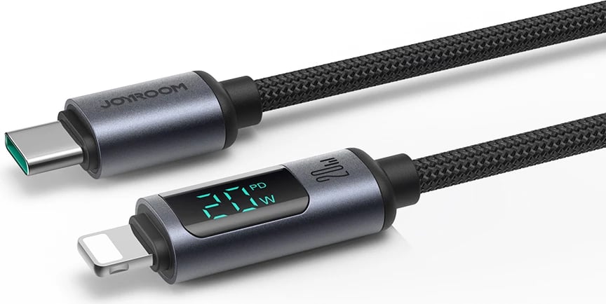 Kabllo Joyroom Prism Series A16, USB-C në Lightning, 1.2m, 20W, me ekran LED, e zezë