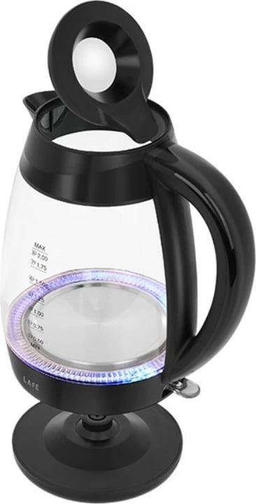 Zierëse uji elektrike Lafe Essential XL LAFCZA47573 2L 2200W xhami tregues niveli me ndriçim filtër sedimenti bazë rrotulluese, e zezë/transparente