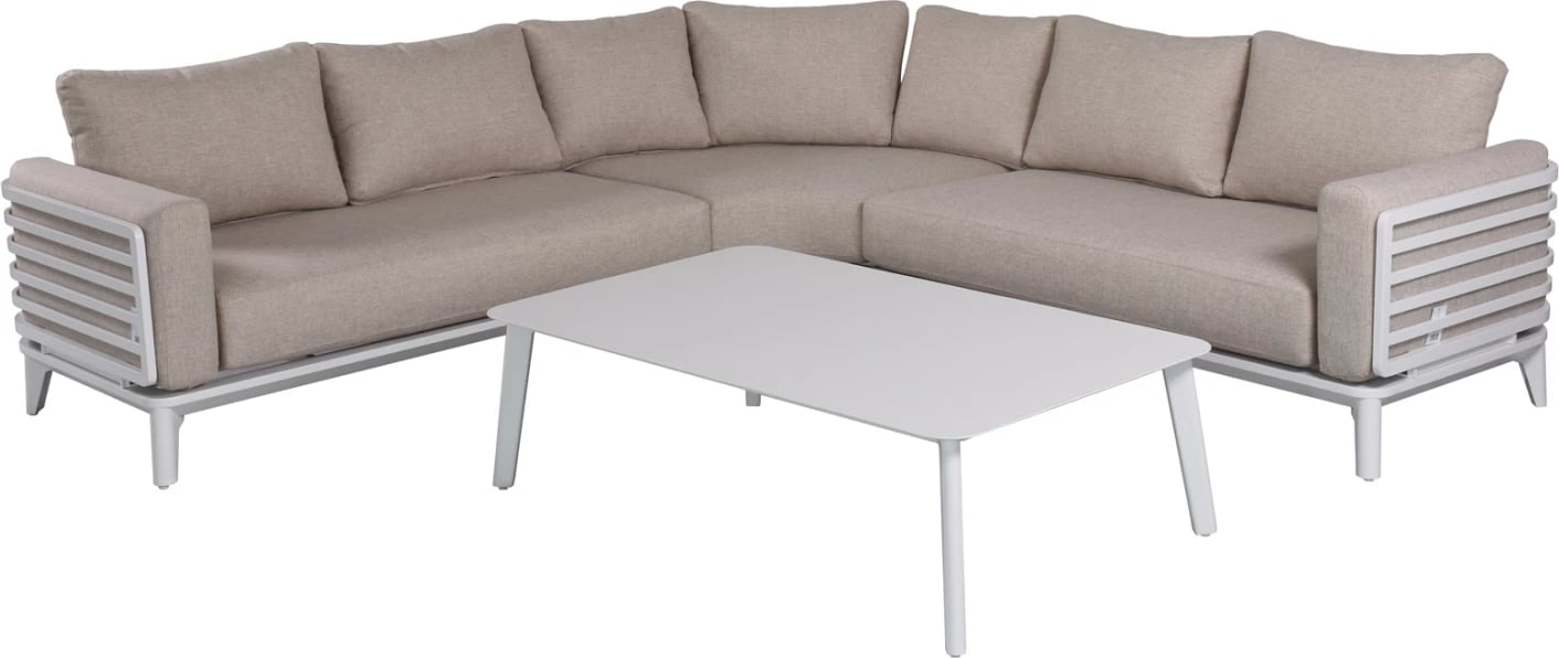 Set lounge për jashtë, 4 pjesë, kënd ORION, alumin i bardhë, jastëkë bezhë, CD6191.02