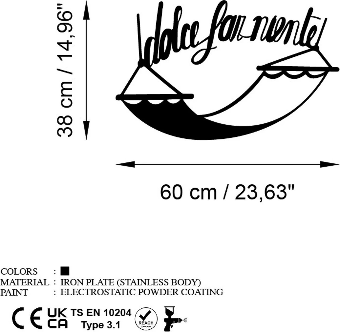 Aksesor dekorativ metalik për mur, Wallity Dolce Far Niente 5, ngjyrë e zezë, 60x38cm