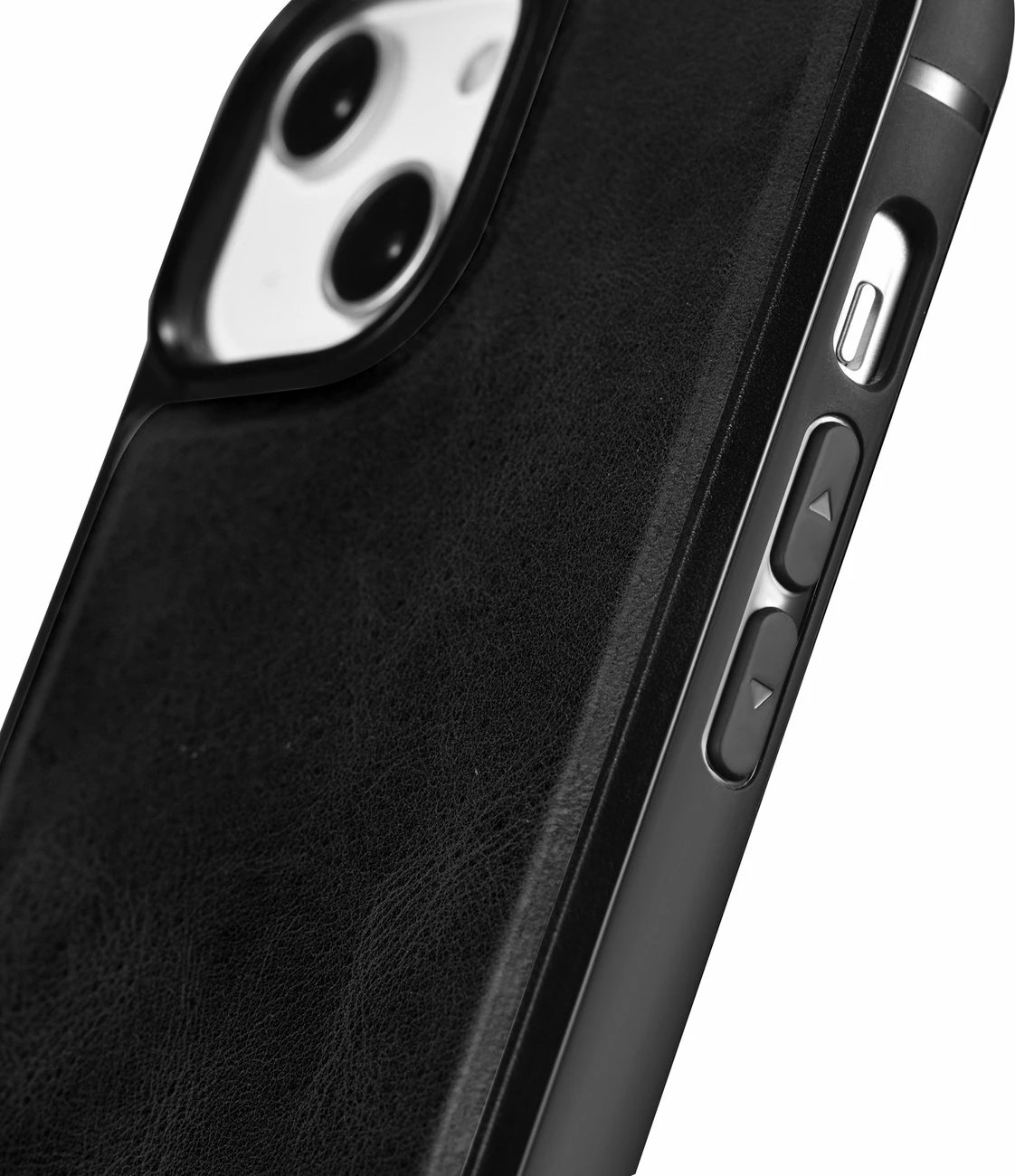 Mbështjellës iCarer për iPhone 14 Plus, lëkurë natyrale, e zezë
