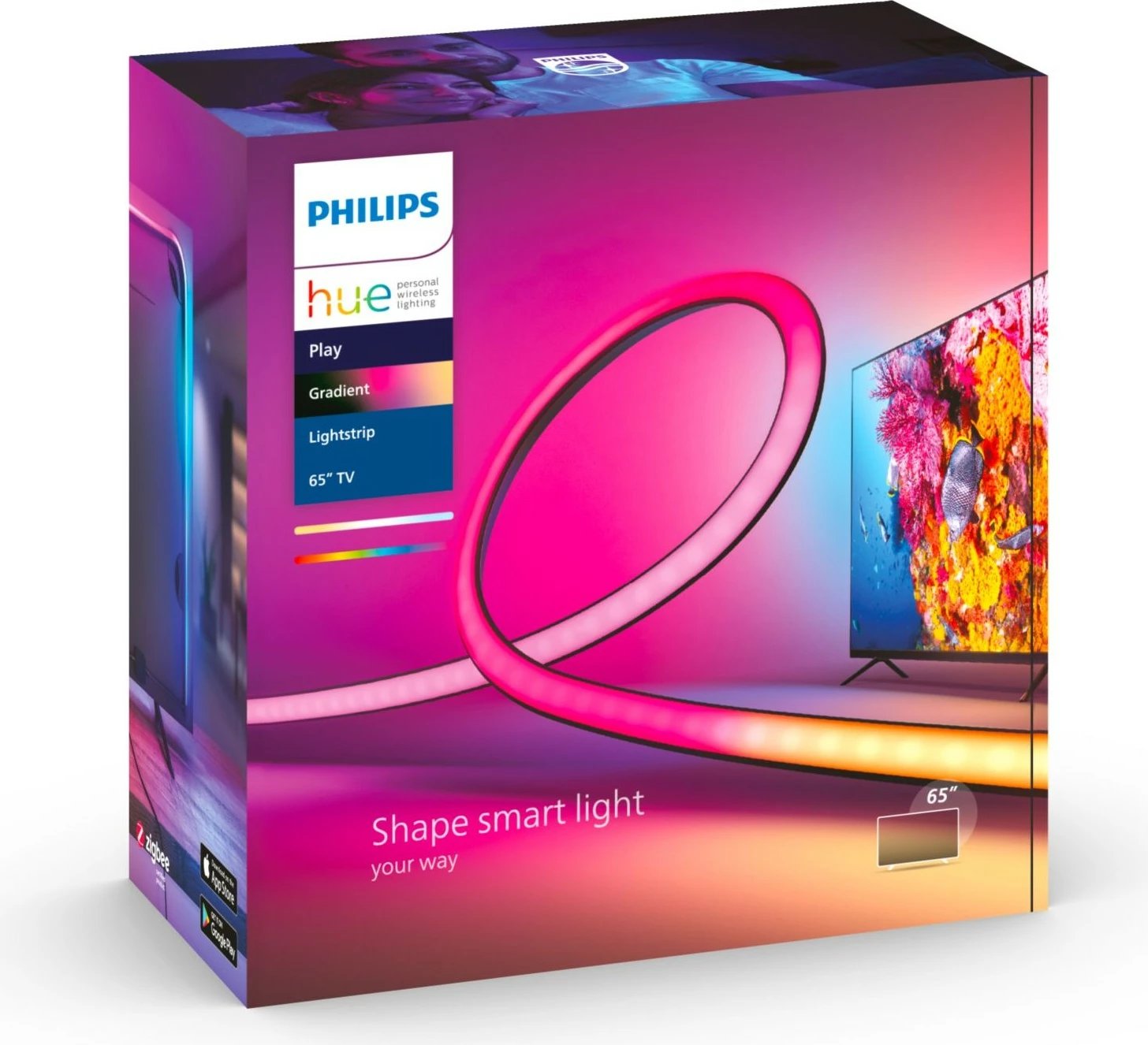 Shirit dritash smart Philips Hue Play Gradient 65 inch, LED, shumëngjyrësh, Bluetooth/Zigbee, silikon, i zi Shirit dritash smart Philips Hue Play Gradient 65 inch, LED, shumëngjyrësh, Bluetooth/Zigbee, silikon, i zi