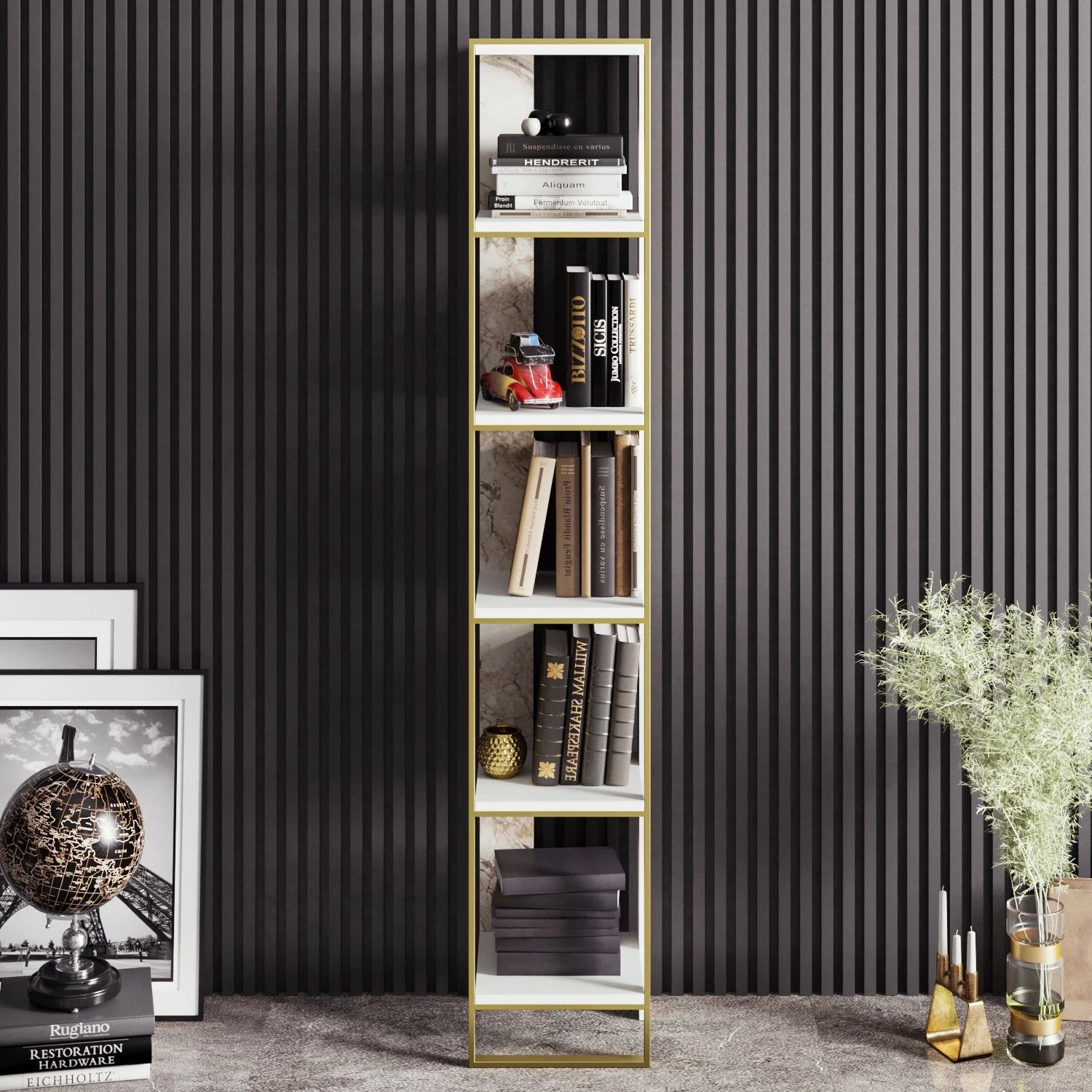 Raft librash Hanah Home, Polka, i bardhë dhe i artë