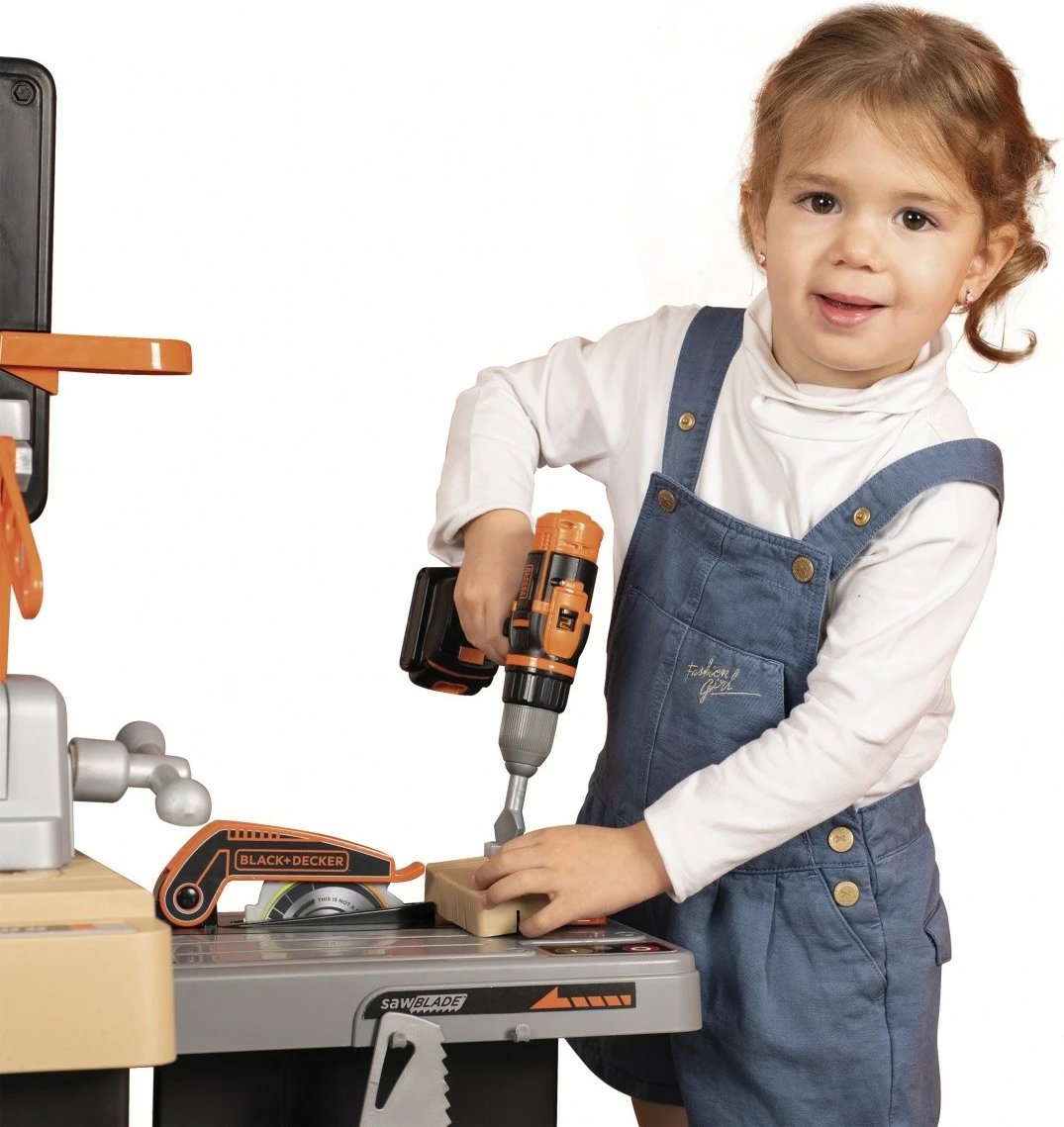 Set lodrash punëtori Smoby Black+Decker Mega Workshop 3-në-1, 100 aksesorë, për fëmijë, e zezë/portokalli/gri/druri