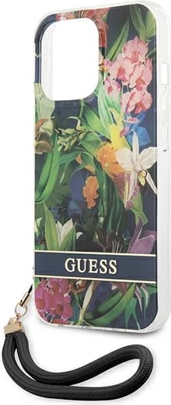 Mbështjellës Guess Flower Strap për iPhone 13 Pro Max 6.7", TPU, Blu me lule