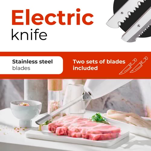 Thikë elektrike, Adler AD 4512, 180 W, 2 sete tehe inox, buton sigurie, teh 17 cm, e bardhë