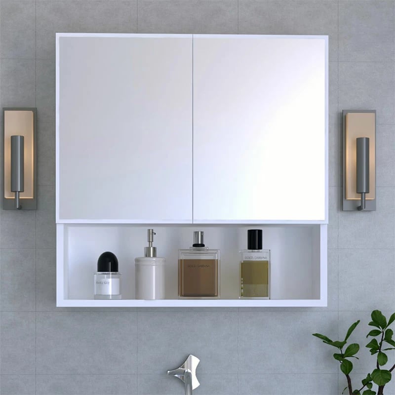 Dollap banjoje me pasqyrë, ngjyrë e bardhë, 70x17x70cm