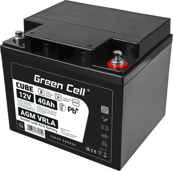 Bateri AGM VRLA, Green Cell, AGM12V40AH-J, 12V 40Ah IP54, e zezë